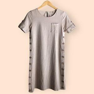 Hidden Alley Boutique Beige Linen Striped Summer Dress Buttons Women’s Small